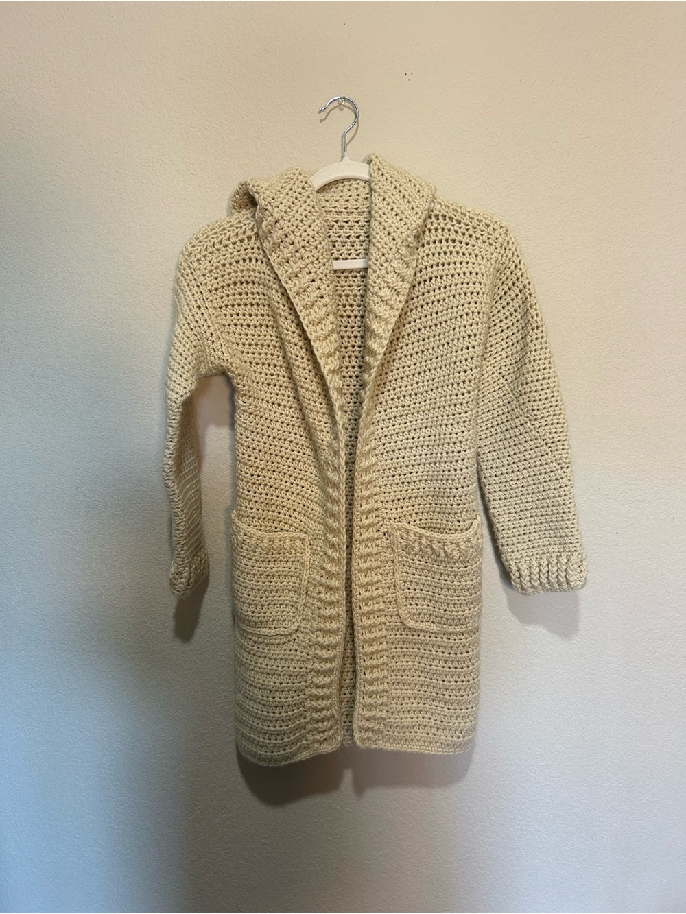 Cozy Cream Home crafted Crochet Hooded Cardigan - Picture 1 of 3